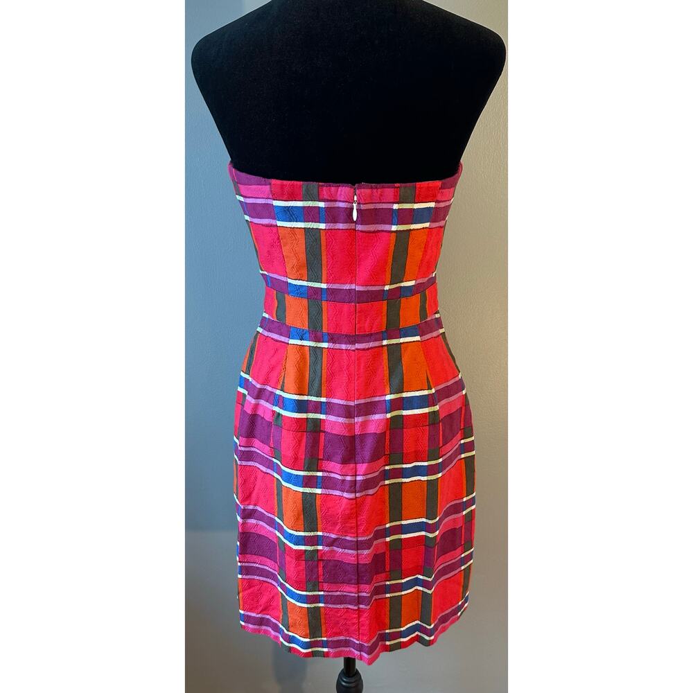 Women's Banana Republic Red Pink Plaid Strapless A-Line Dress Size 6 - Picture 5 of 11